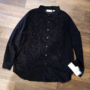 Lemon Grass Black Button-Up Shirt Embroind Size 22w